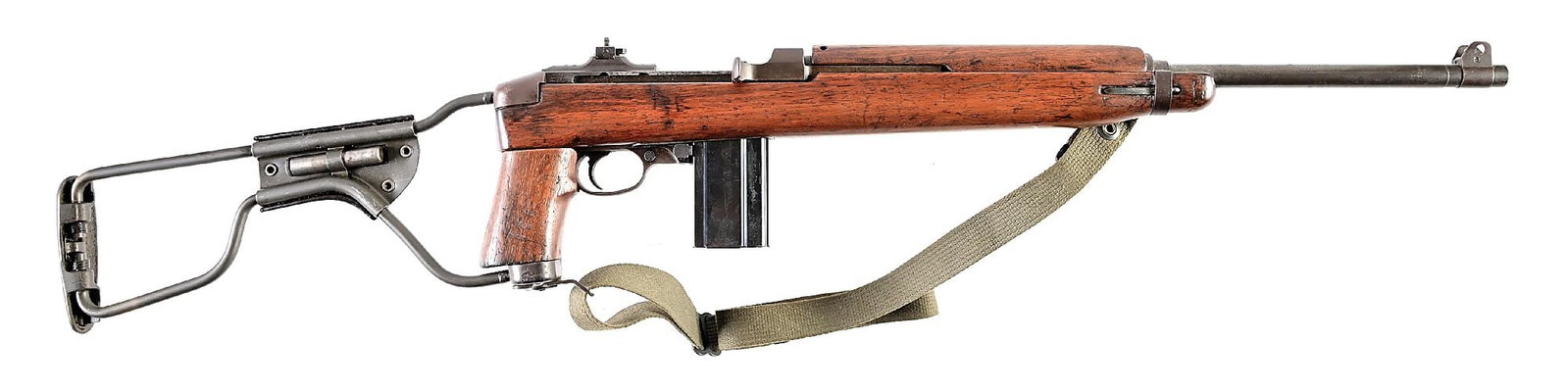 (C) INLAND DIVISION M1 CARBINE .30 CARBINE SEMI-AUTOMATIC RIFLE IN PARATROOPER STOCK WITH JUMP CASE. (1 of 10)