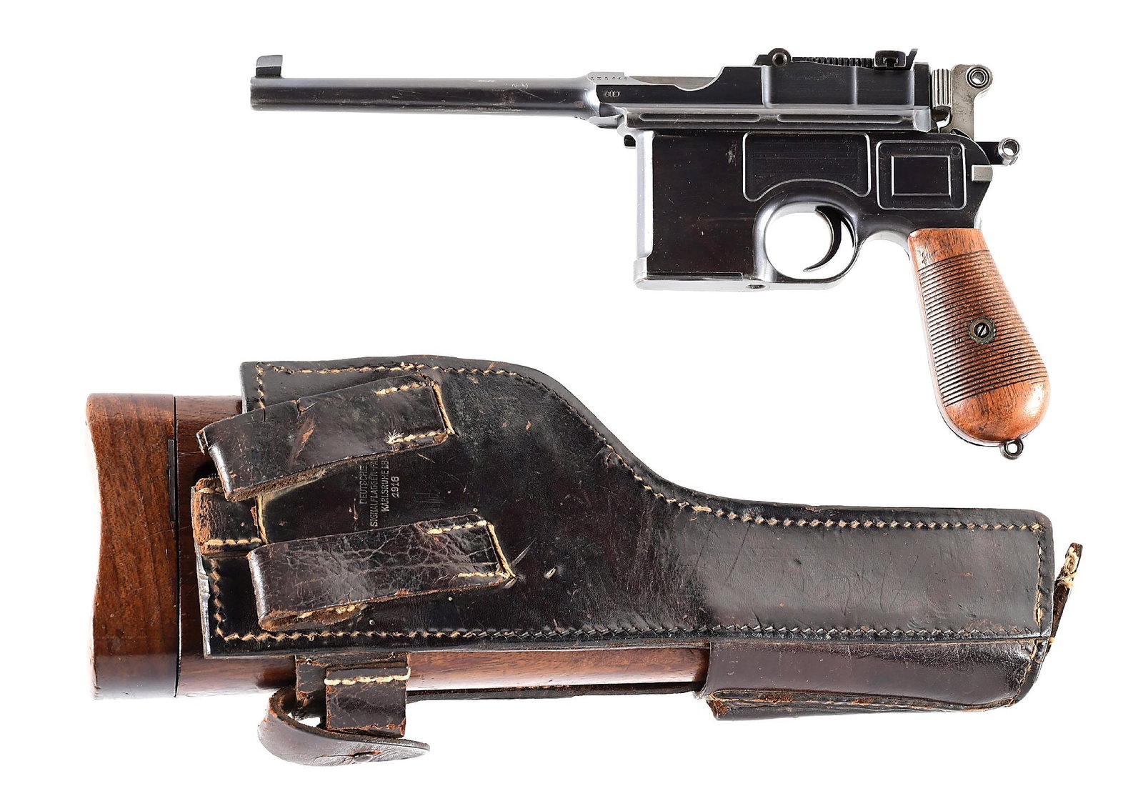 (C) MAUSER C96 COMMERCIAL BROOMHANDLE .30 MAUSER SEMI-AUTOMATIC PISTOL WITH STOCK/HOLSTER. (1 of 11)