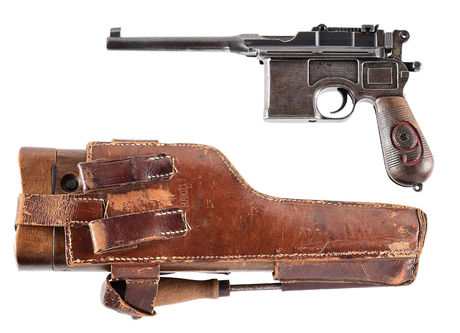 (C) MAUSER C96 RED 9 9MM SEMI-AUTOMATIC PISTOL WITH STOCK/HOLSTER. (1 of 12)