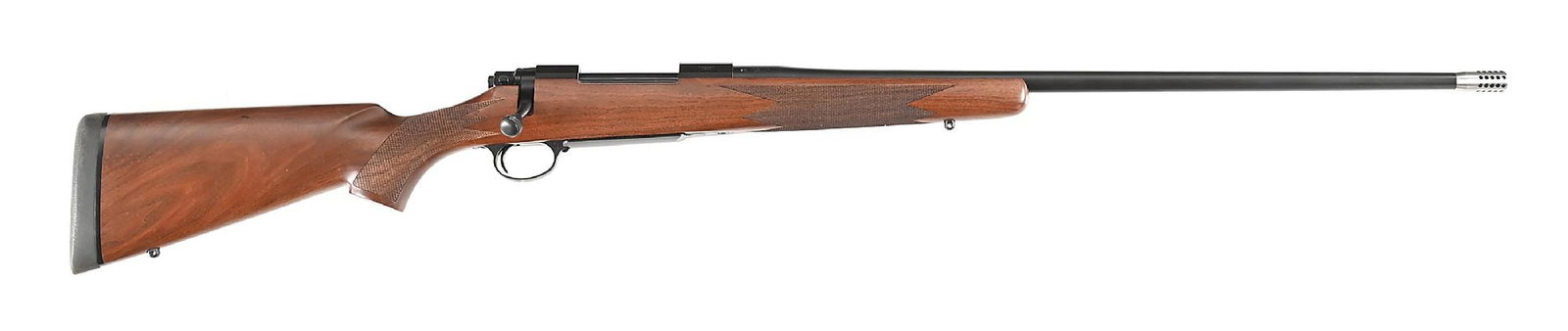 (M) NOLSER M48 .28 NOSLER BOLT ACTION RIFLE WITH BOX.: High quality American sporting rifle chambered for the very potent .28 Nosler cartridge. Rifle has durable matte black finishes. Tapered sporting weight barrel with stainless perforated muzzle brake. 