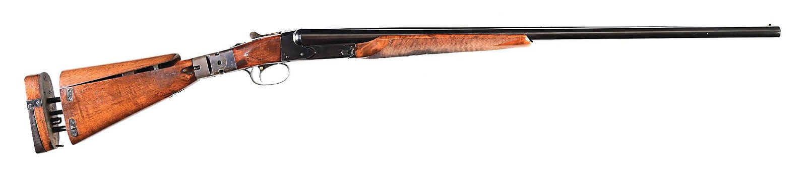(C) ORIGINAL WINCHESTER MODEL 1935 TRY-GUN OF THE MODEL 21 WINCHESTER SIDE BY SIDE SHOTGUN.: Winchester Model 21 Try-Gun Model of 1935, patented in 1936 by Edwin Pugsley, Director of Research at Winchester. Pugsley was inspired by a Connecticut gun shop owner to offer the English-inspired pro