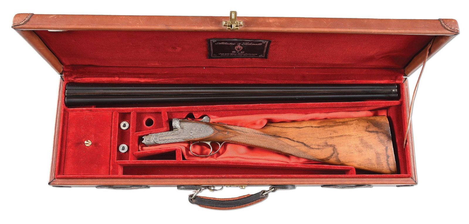 (M) FAMARS 28 BORE SIDE BY SIDE SHOTGUN.: Built in 1976. This gun has 26" blued steel dovetail barrels and 3" chambers. Barrels are fitted with ejectors, smooth concave tapered rib, and a size appropriate round steel front bead sight. Left ba