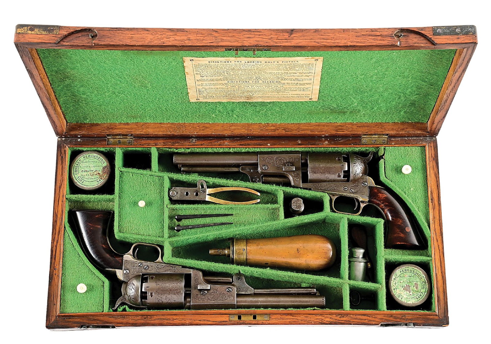 (A) A RARE CASED SET OF ENGRAVED COLT THIRD MODEL LONDON DRAGOONS SINGLE ACTION PERCUSSION (1 of 20)