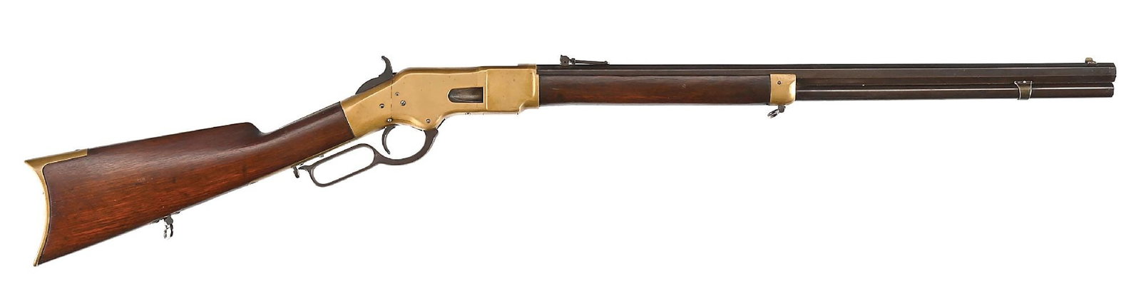 (A) WINCHESTER 3RD MODEL 1866 YELLOWBOY LEVER ACTION RIFLE.: Dates to 1869. Very early 3rd model rifle. The barrel has the "King's Improvement Winchester Repeating Arms Co Oct. 16, 1860" barrel legend. Standard rifle features the full octagon barrel, full lengt