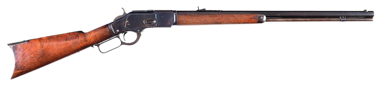 (A) SPECIAL ORDER HIGH CONDITION WINCHESTER MODEL 1873 LEVER ACTION RIFLE: The factory research states that this rifle was assembled on November 22, 1884 and shipped on July 1, 1885 as a standard .32 caliber octagon barrel rifle with a special order factory " Set" trigger. S