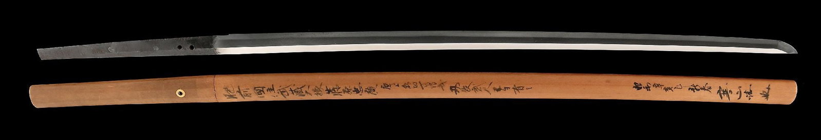MUSASHI DAIJO TADAHIRO SIGNED KATANA WITH HOZON AND TOKUBETSU KICHO PAPERS.: This is a fantastic example of a shodai Tadayoshi katana, signed "Hizen no Kuni Musashi Daijo Fujiwara Tadahiro". He started signing in the way after he was granted the title "Musashi Daijo", and chan