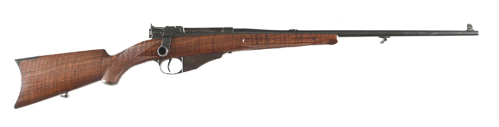 (A) WINCHESTER-LEE NAVY 1895 STRAIGHT PULL SPORTING RIFLE.: Manufactured in 1898. Blued tapered sporting weight barrel with 2-line address and ".236 U.S.N." caliber designation. Ramped, period replaced front sight. The rear sight dovetail is fitted with a blan