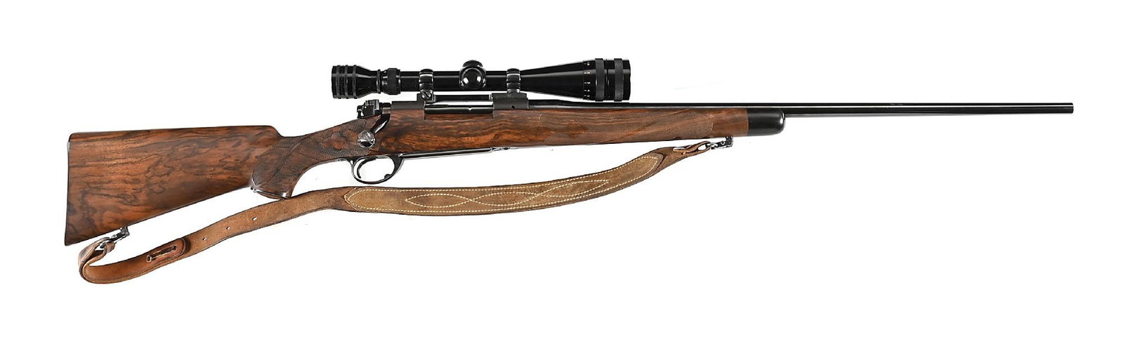 (C) WINCHESTER MODEL 70 BOLT ACTION RIFLE WITH 6MM-284 APEX IMPERIAL BARREL.: Apex Imperial barrel marked "6MM 284" on left side of shank, "APEX / IMPERIAL" on right, no provisions for iron sights, and a recessed crown. Winchester Model 70 action with "WINCHESTER" visible above