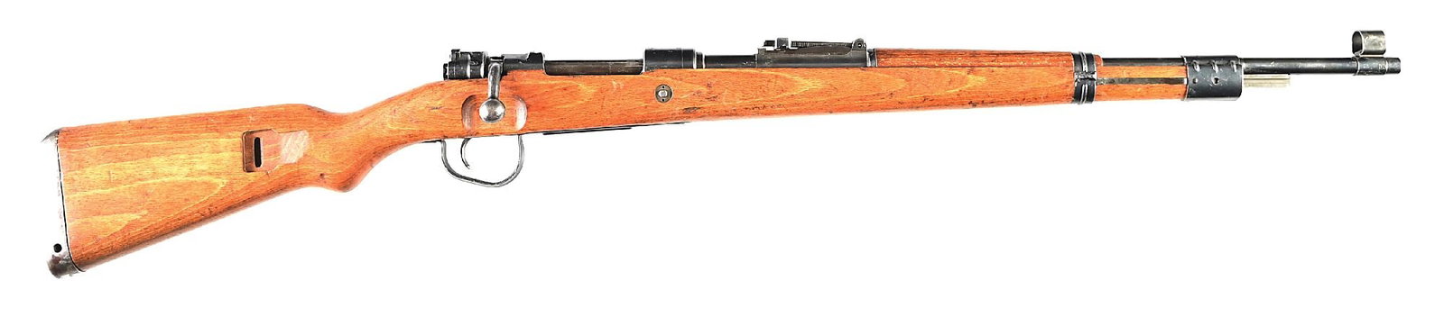 (C) CZECH DOU 45 CODE K98 MAUSER BOLT ACTION RIFLE.: Assembled by in Czechoslovakia immediately after WWII with wartime German parts in the "H" block. The blued barrel has both German inspection and Czech rampant lion proof. The rampant lion proofed rec