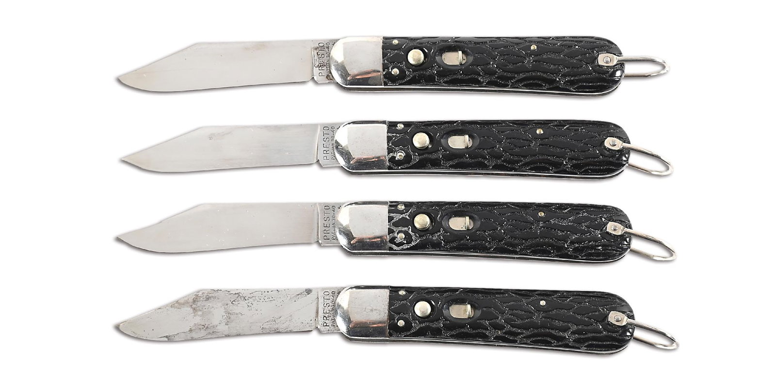 LOT OF 4: PRESTO PAT. JAN 30-40 MADE IN USA M2 PARATROOPER SWITCHBLADE KNIVES. (1 of 5)