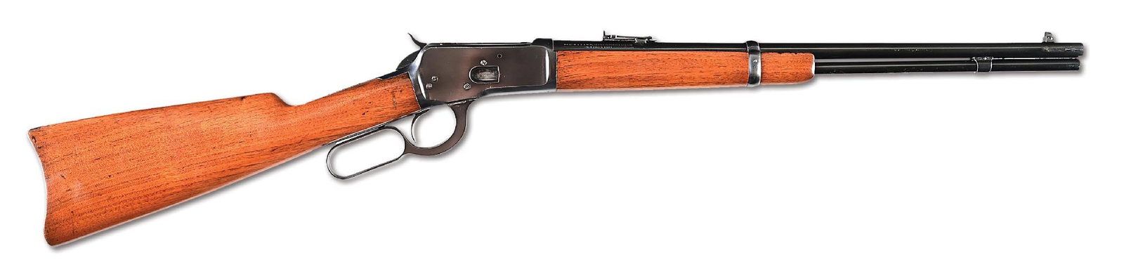 (C) WINCHESTER 92 .32-20 LEVER ACTION SADDLE RING CARBINE.: Dates to 1928. All standard features include the blue finish, full tube magazine, pinned blade on post front sight, folding ladder rear sight, saddle ring and stud, walnut stock with steel carbine