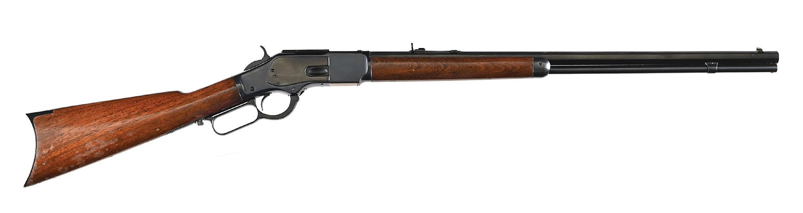 (C) WINCHESTER MODEL 1873 .32-20 LEVER ACTION RIFLE (1907).: Dates to 1907. Standard rifle features octagon barrel, full length magazine, dovetailed German silver blade front sight, semi-buckhorn rear sight, blue finish, walnut stock with rifle butt plate and m
