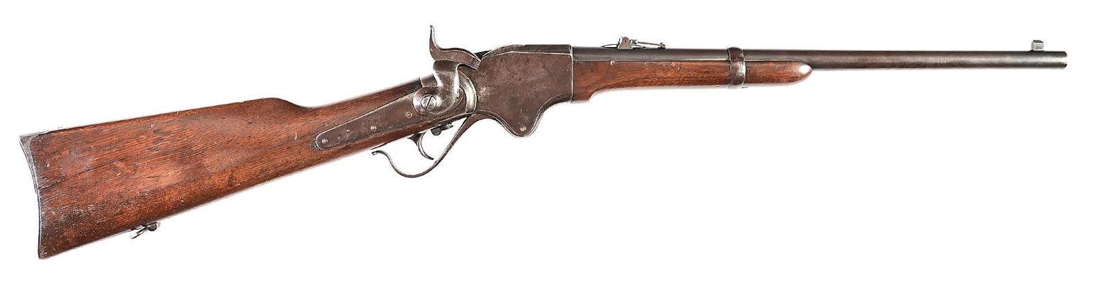 (A) MARTIALLY INSPECTED SPENCER MODEL 1865 LEVER ACTION SADDLE RING CARBINE: This model was only produced in 1865 and 1866 and features the Stabler cut off that was first issued on April 3, 1865 but the war ended on April 9th so most saw service during early Indian Wars. This