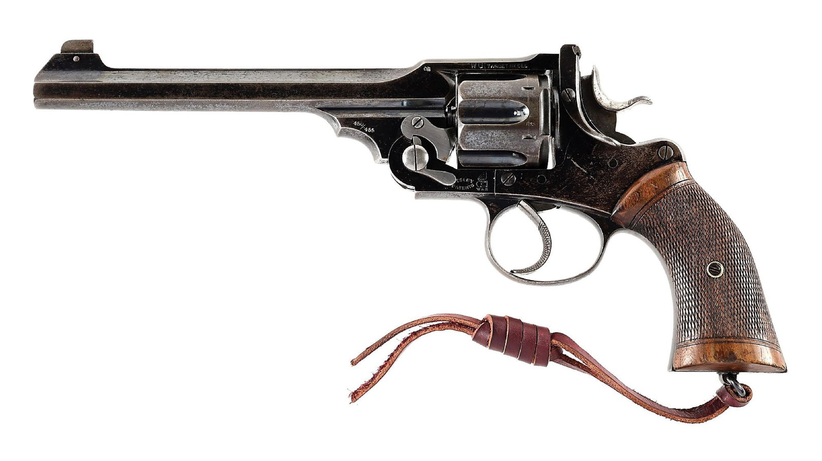 (C) WEBLEY & SON WG TARGET MODEL .45 COLT DOUBLE ACTION REVOLVER.: Webley & Son Model Webley Green Target Model with 6" ribbed barrel with high pinned target front sight and drift adjustable rear sight. Barrel rib marked "P.WEBLEY & SON LONDON & -BIRMINGHAM". Top str