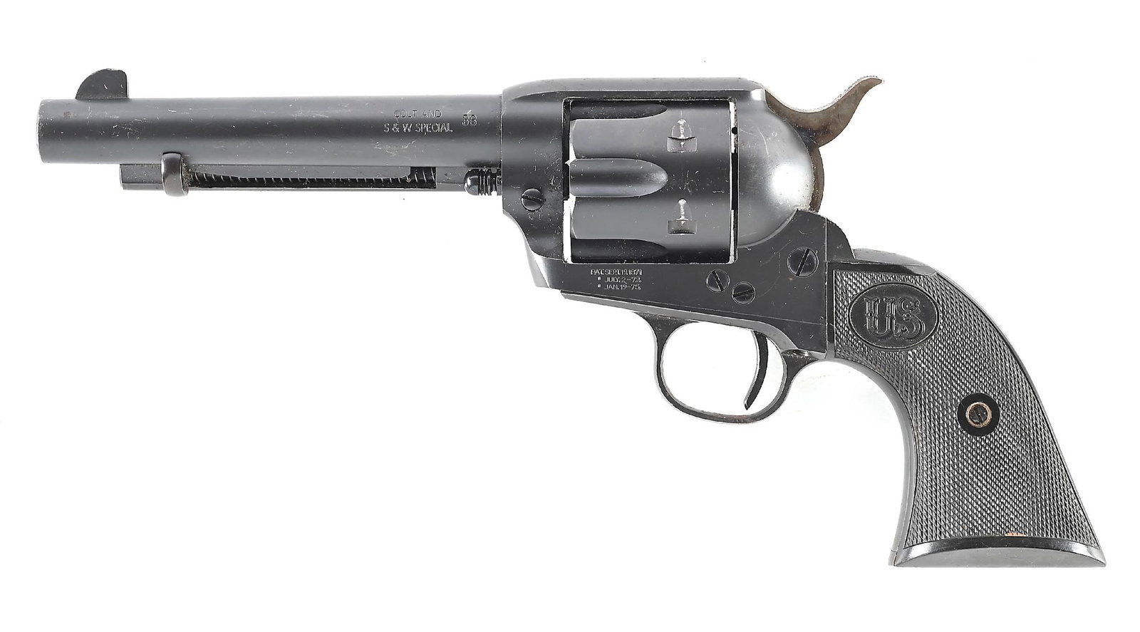 (M) US FIREARMS SINGLE ACTION ARMY .38 SPECIAL REVOLVER.: Established in 1993 in Hartford in the old Colt Blue Dome, USFA were renowned for their quality single action copies. This example is finished in the matte blue with case color hammer, fixed sights, a