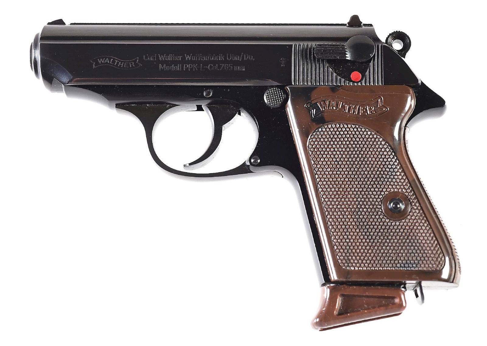 (C) WALTHER PPK-L DURAL .32 ACP SEMI-AUTOMATIC PISTOL WITH BOX.: Manufactured in West Germany in 1964, this scarce variant of the PPK is built on a Dural alloy frame. Slide is finished in a deep blue and the frame correspondingly anodized. Slide has standard "WALTH