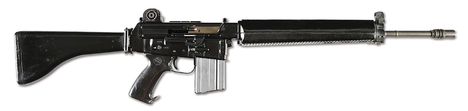 (M) PRE-BAN STERLING ARMALITE AR-180 SEMI-AUTOMATIC RIFLE.: 12,362 AR-180 rifles were manufactured for ArmaLite by Sterling in England between 1979 and 1985. This example is as standard with matte black stamped construction receiver, parkerized pencil barrel w