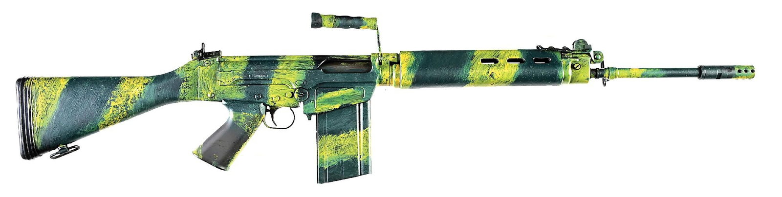 (M) RHODESIAN CAMO DSA ARMS SA58 FAL SEMI-AUTOMATIC RIFLE. (1 of 9)