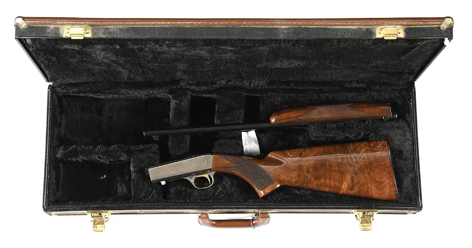 (M) FACTORY ENGRAVED GRADE II BELGIUM BROWNING SA-22 SEMI-AUTOMATIC RIFLE WITH CASE.: Features the engraved coin silver frame that features squirrels in a forest setting surrounded by floral scroll on the left with two sitting squirrels on right with same setting and borders. The top o