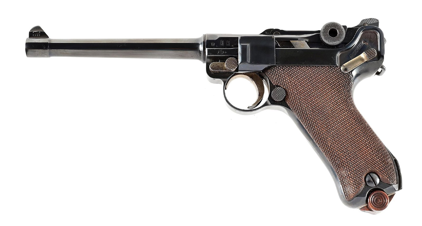 (C) DWM MODEL 1914 NAVY LUGER SEMI-AUTOMATIC PISTOL.: Produced by DWM in 1917 to fulfill a Navy contract. The pistol features Crown M Navy proofs .There are 1916 dates stamped on the front sight base, the forward receiver extension and the chamber areas.