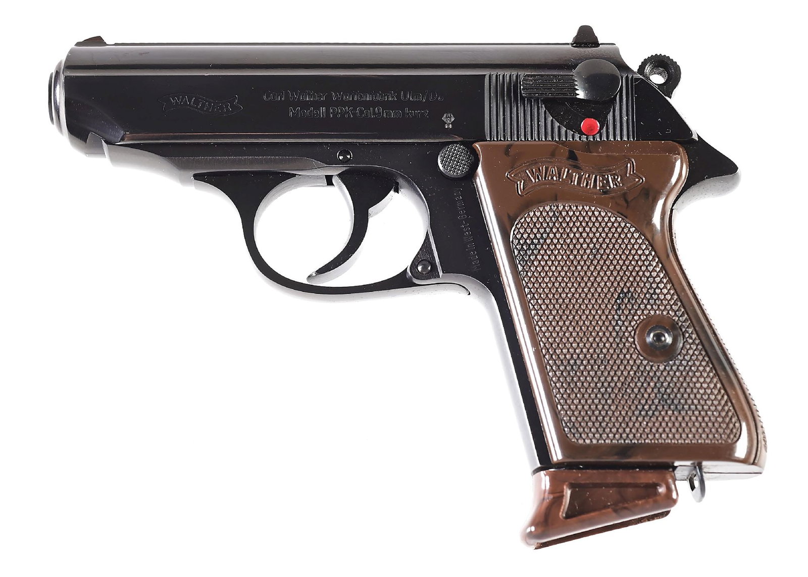 (C) WEST GERMAN WALTHER PPK .380 SEMI-AUTOMATIC PISTOL WITH BOX.: Manufactured in 1968, this is among the last of the West German made PPK pistols imported into the US due the passage of 1968 Gun Control Act. Left side of the slide has standard Ulm legend, while the