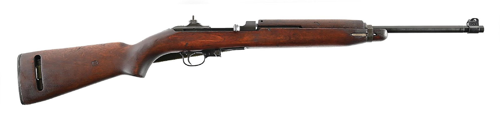 (C) IBM M1 CARBINE SEMI-AUTOMATIC RIFLE WITH AUTO ORDNANCE RECEIVER.: Manufactured in IBM's only production block which ran from August 1943 to May 1944. Receiver is marked "AO" on the bevel indicating Auto Ordnance subcontractor who manufactured approximately 50,000 re