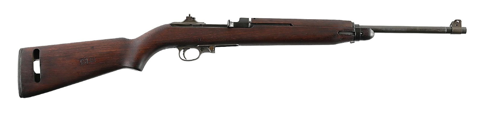 (C) SAGINAW S'G' M1 CARBINE SEMI-AUTOMATIC RIFLE.: Manufactured in the second block of production which ran from April to July 1943 cleaning up Irwin Pedersen production. Underwood barrel dated "6-43" with "N" marked milled front sight and "W-S'G'" fl
