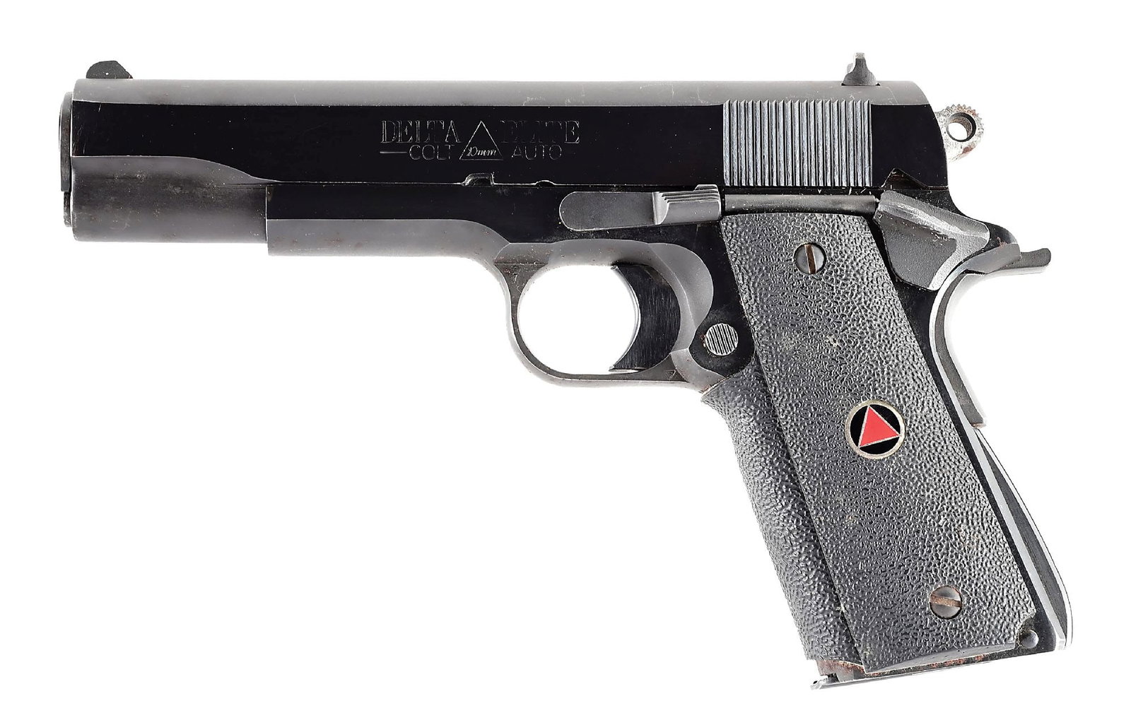 (M) COLT DELTA ELITE 10MM GOVERNMENT MODEL 1911A1 SEMI-AUTOMATIC PISTOL.: The Delta Elite is largely considered the first production firearm to be chambered in 10mm after the Bren Ten failed to gain traction. Circa 1988 per serial number. Three dot sights with fixed front a