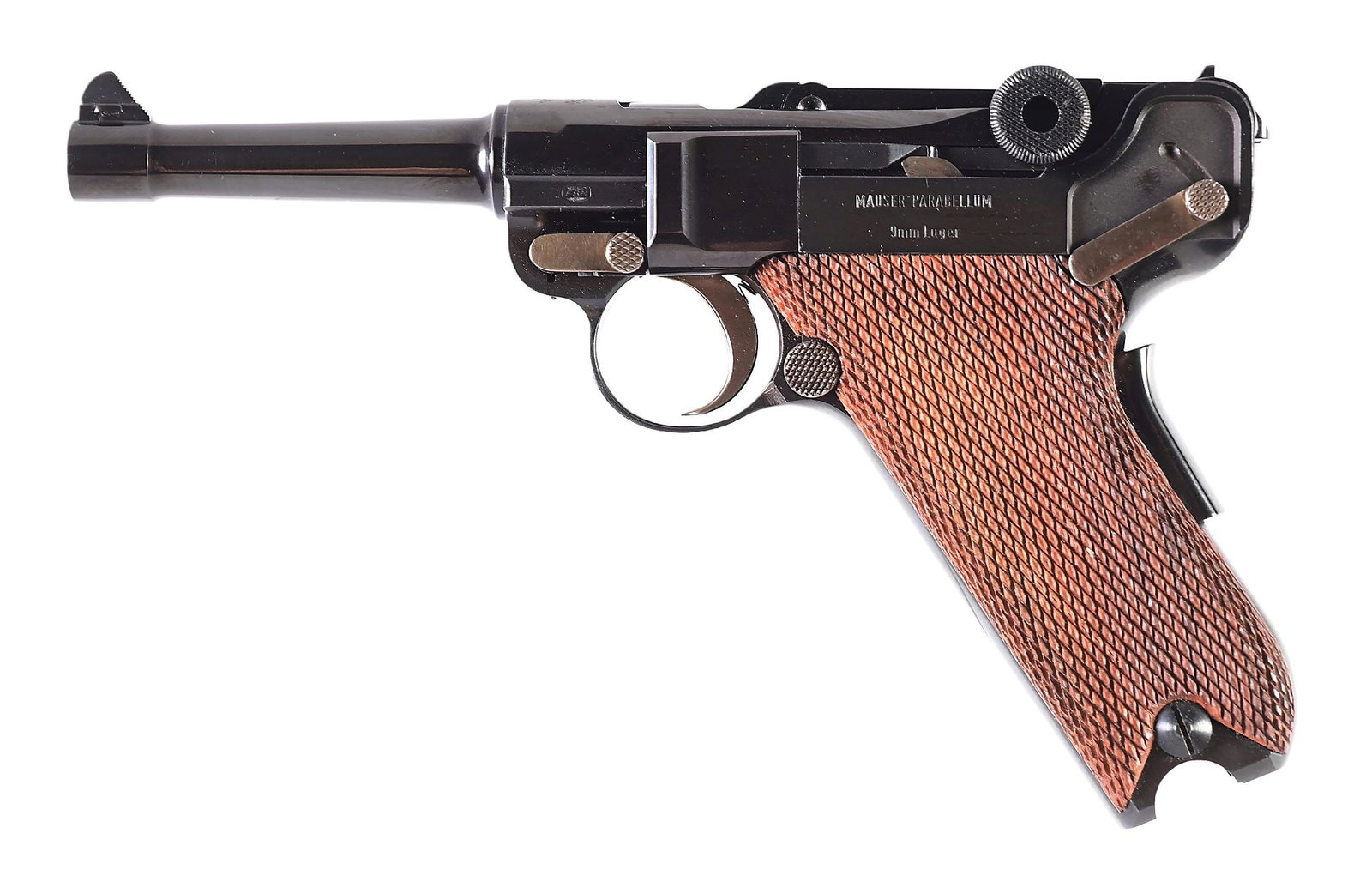 (M) MAUSER AMERICAN EAGLE COMMEMORATIVE P.08 LUGER SEMI-AUTOMATIC PISTOL WITH BOX.: Beginning in 1970, the owner of Interarms contracted with Mauser-Werke in West Germany to re-introduce and produce new commercial Lugers. They accepted the contract and by using original drawings and 
