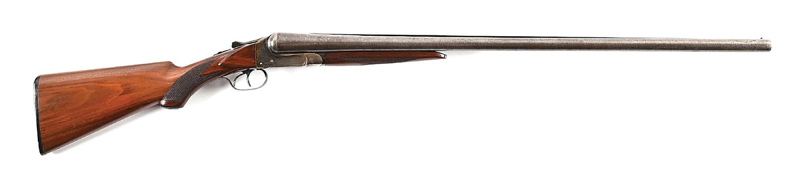 (C) EARLY ITHACA FLUES 10 GAUGE SIDE BY SIDE SHOTGUN (1908) (1 of 2)