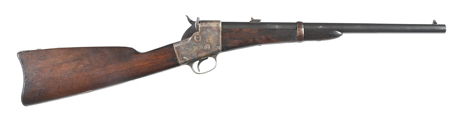 (A) REMINGTON TYPE II SPLIT BREECH .50 RF ROLLING BLOCK RIFLE.: In September of 1865, the US government placed an order for 15,000 of these carbines that were delivered in May of 1866. With the war over, they were kept at government arsenals and issued sporadicall