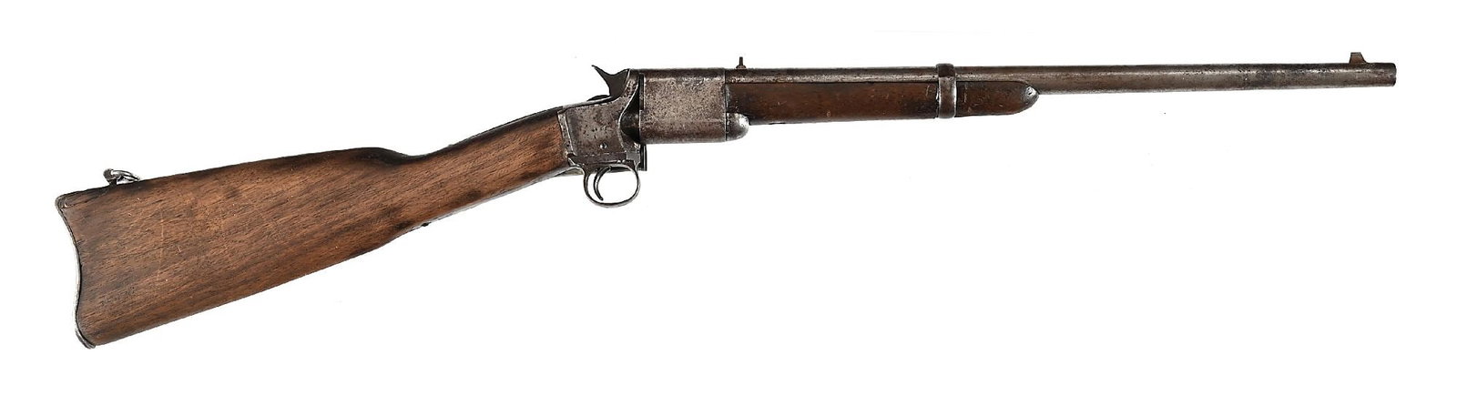 (A) MERIDEN MANUFACTURING COMPANY TRIPLETT & SCOTT REPEATING CARBINE.: Civil War Tripplett & Scott Carbine, issued to the Kentucky Cavalry. Chambered for the .56-50 Spencer cartridge with tube magazine that loaded from the front. Round barrel with blade front sight and d