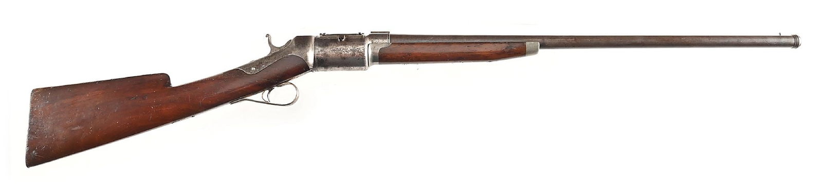 (A) SCARCE 16 GAUGE ROPER ROTARY MAGAZINE SHOTGUN.: Originally patent on April 10, 1866 and made by the Roper Repeating Arms Company in Amherst, Massachusetts, and then in Hartford. The large rotary style carrier has a door where all of the factory leg