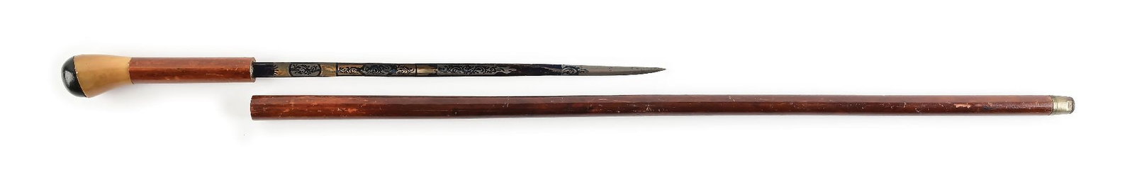 ANTIQUE WALKING STICK CANE WITH SCREW ON HANDLE AND TOLEDO BLADE. (1 of 6)