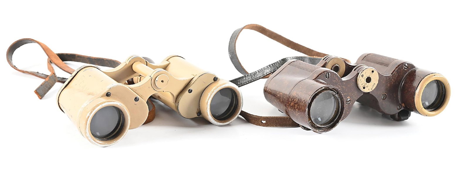 LOT OF 2: GERMAN WWII ORDNANCE TAN DDX AND BAKELITE CXN BINOCULARS. (1 of 8)