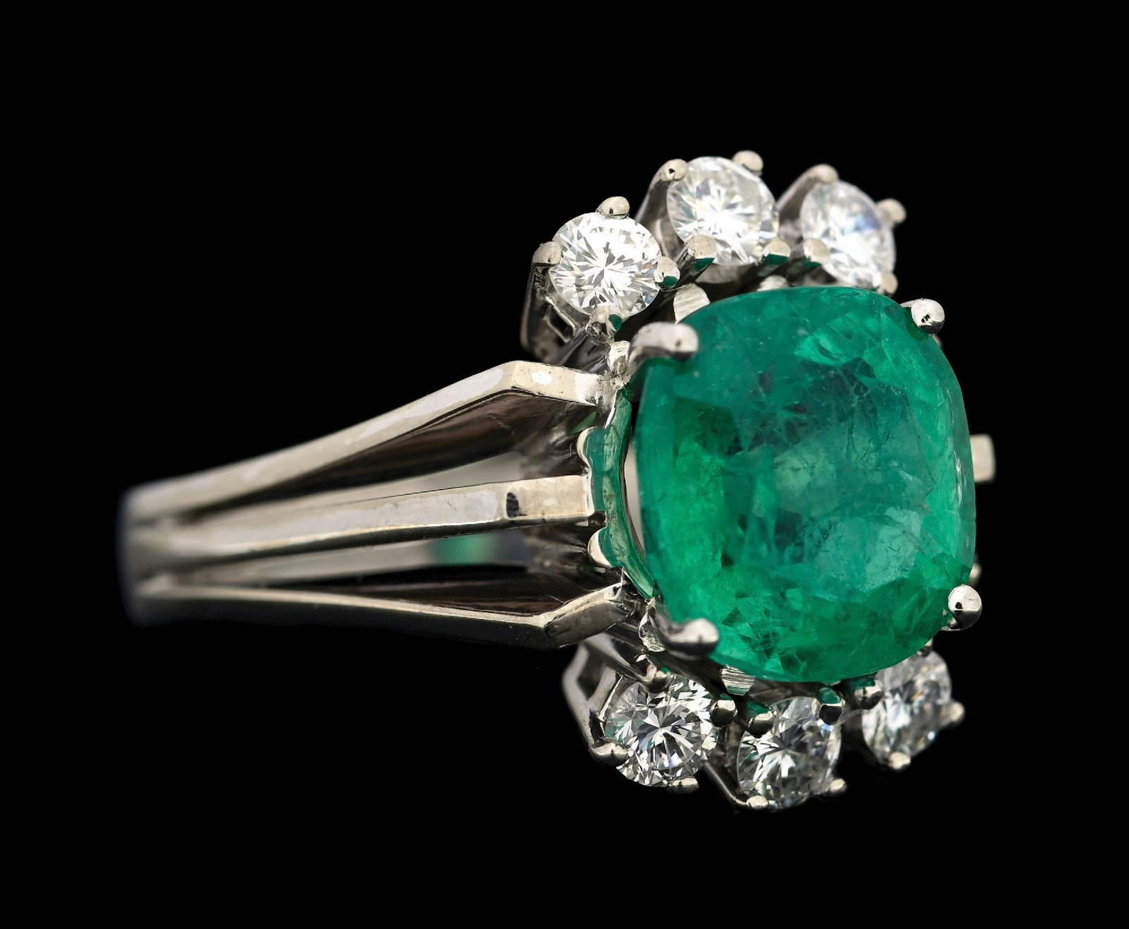 14K WHITE GOLD EMERALD & DIAMOND RING W/REPORT: 14k white gold emerald (3.73ct) and diamond (0.60ctw) ring accompanied by an original AIGL appraisal report with an ERRV of $25,935.00. (See additional website images for report specifications). Ring 