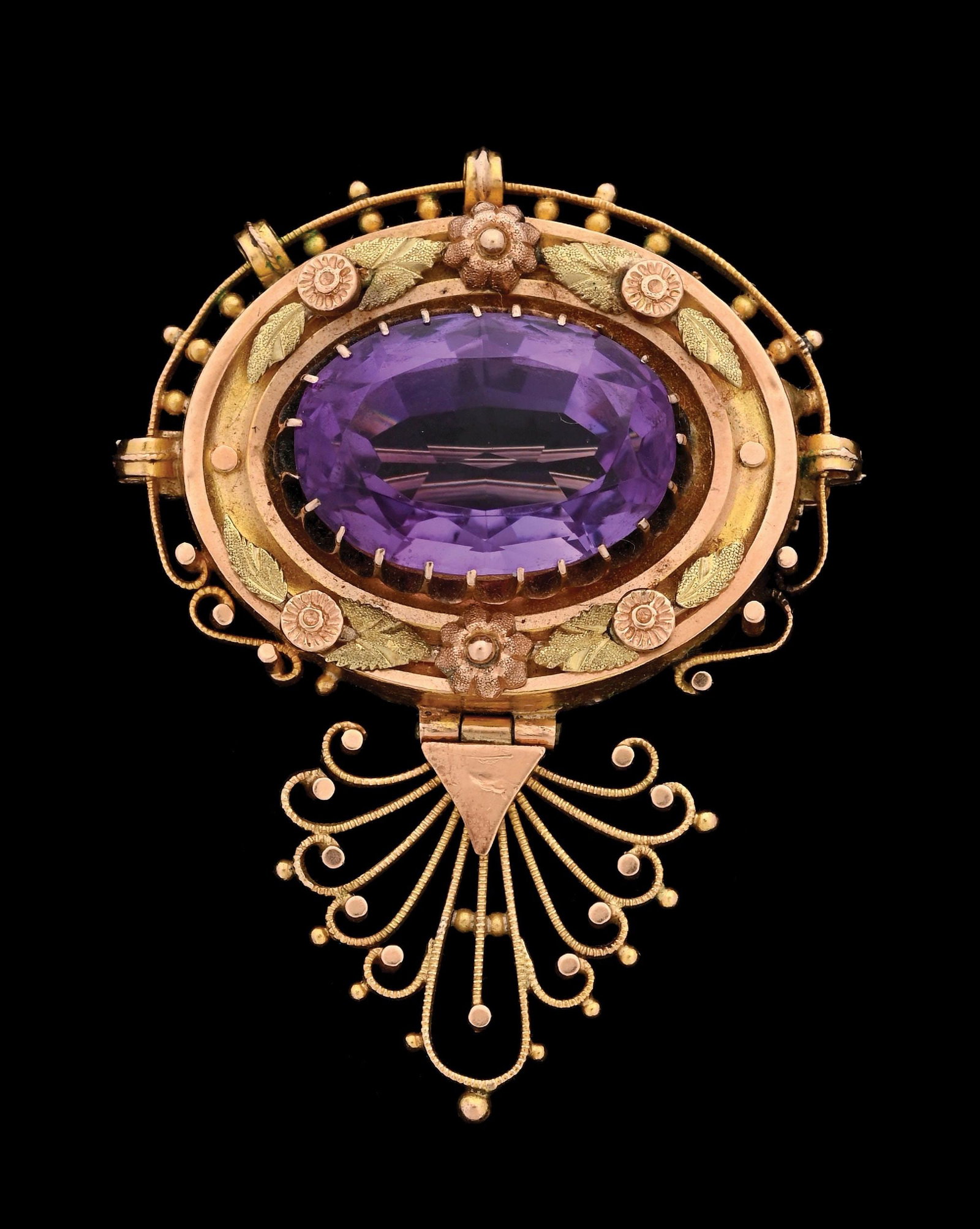 14K MULTI-COLOR GOLD EDWARDIAN AMETHYST BROOCH (1 of 3)