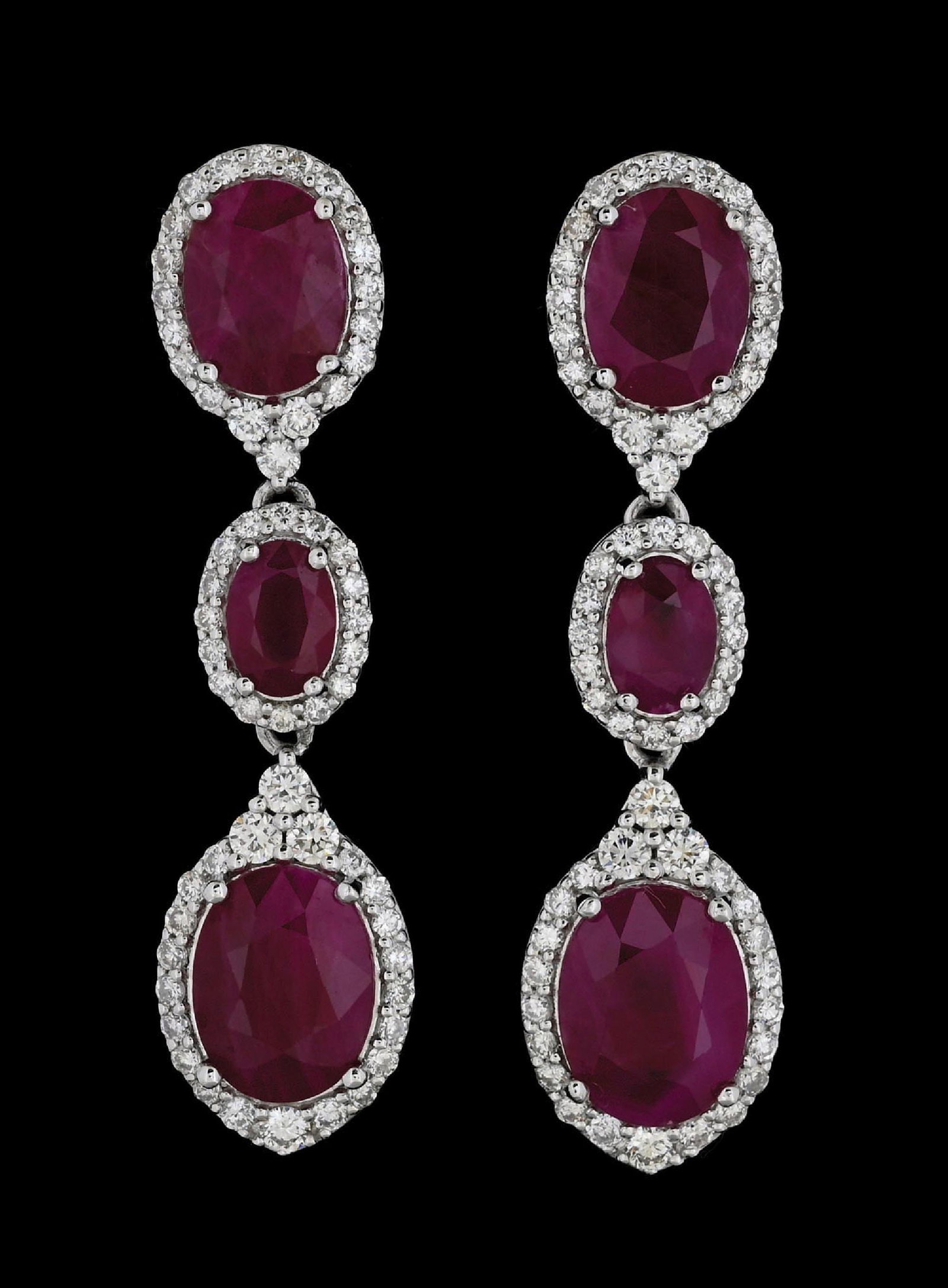 PLATINUM BURMESE RUBY & DIAMOND EARRINGS W/GIA REPORT: Platinum Burmese ruby (8.36ctw) and diamond (1.12ctw) earrings accompanied by an original GIA ruby origin report. (See additional website images of report for specifications). Marked "PT900". Conditio