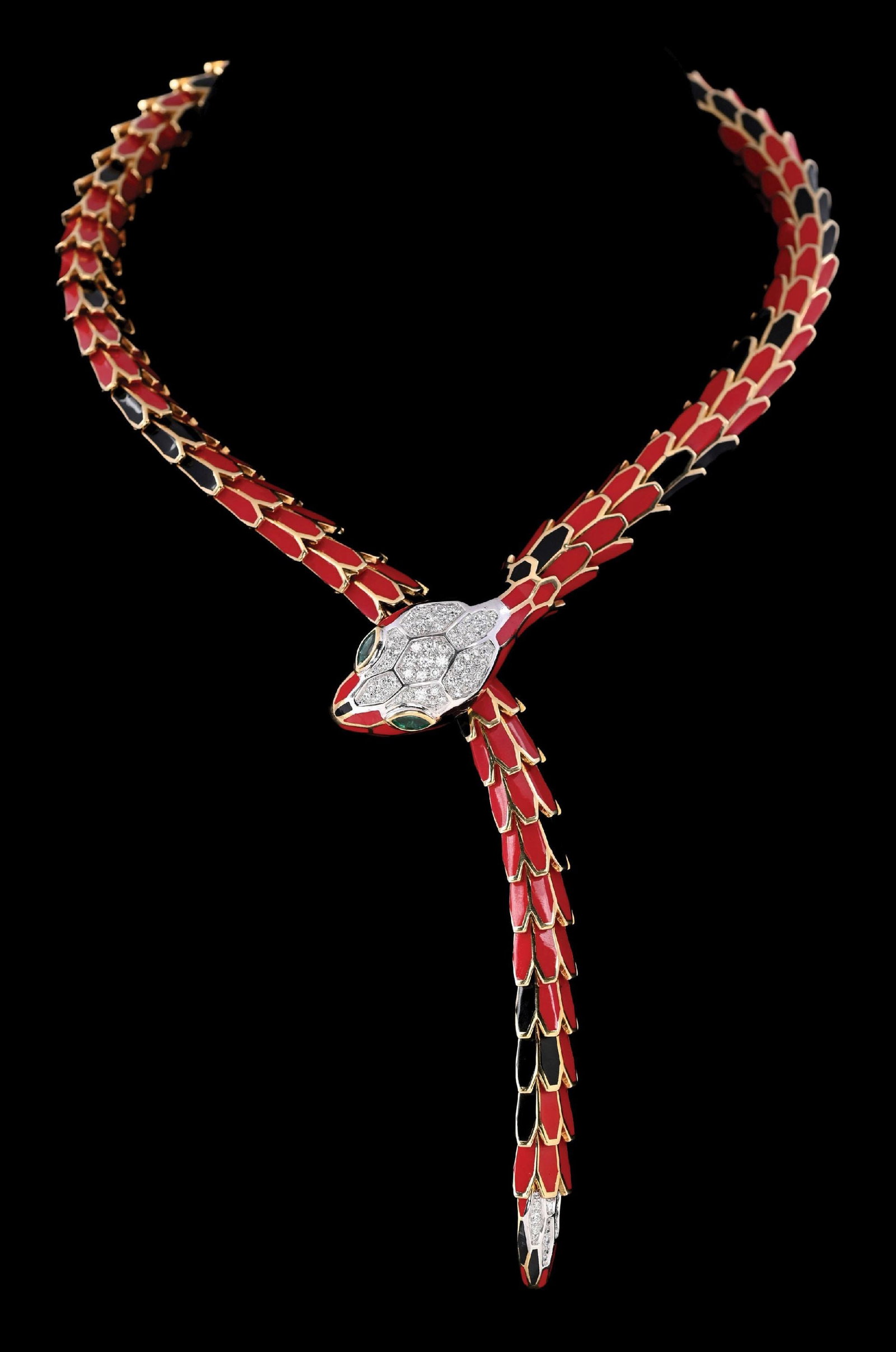 ALEXIS NY 18K WHITE GOLD, DIAMOND & ENAMELED SILVER ARTICULATED SNAKE NECKLACE (1 of 4)