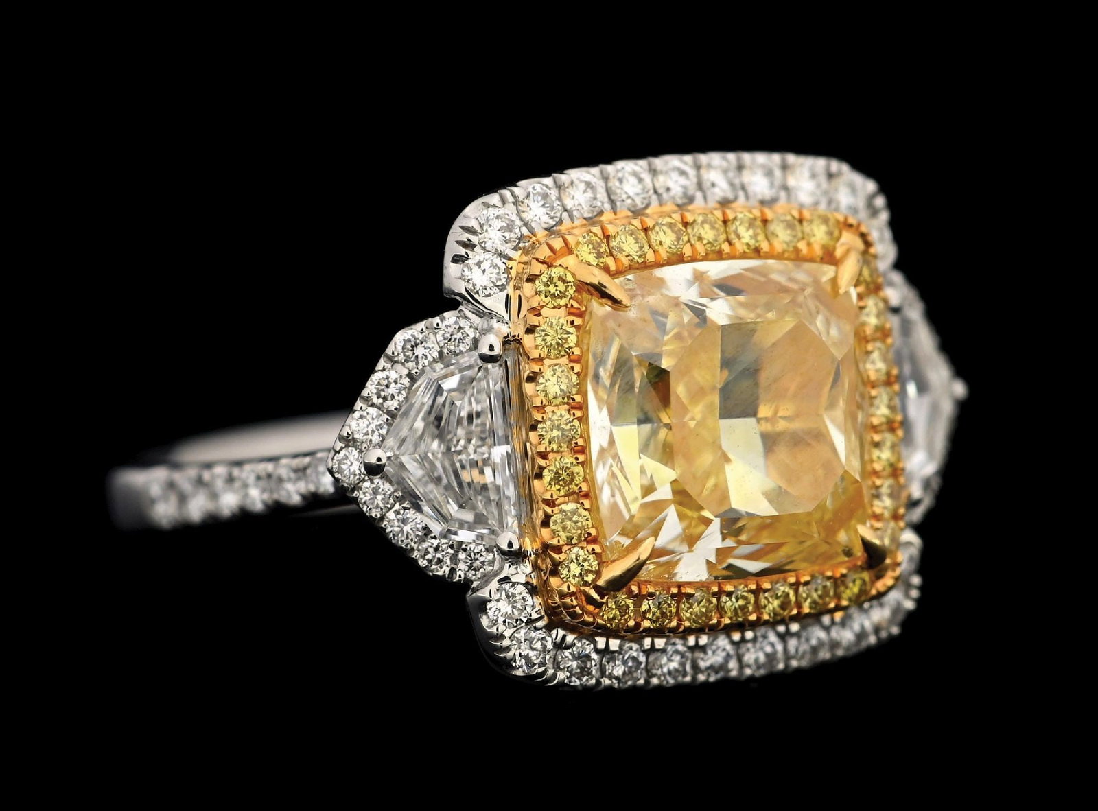 18K T/T GOLD 3.21CT FANCY YELLOW DIAMOND RING W/GIA REPORT (1 of 7)