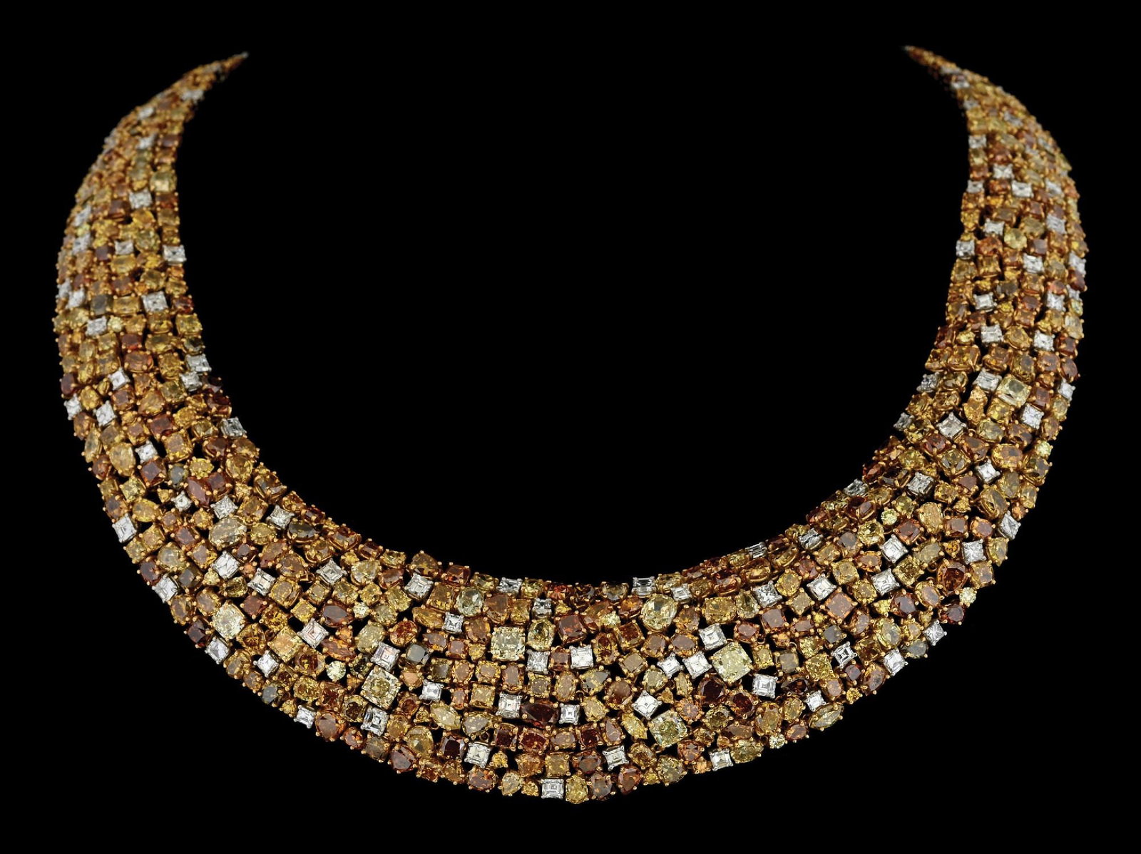 OSCAR HEYMAN ORANGE & YELLOW FANCY COLORED DIAMOND NECKLACE W/BOX & PAPERS (1 of 7)