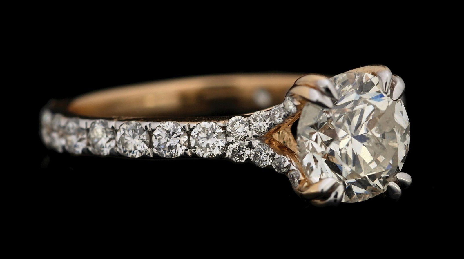 14K YELLOW GOLD 2.25CT TW DIAMOND ENGAGEMENT RING W/REPORT: 14k yellow gold diamond (1.52ct center, 0.73ctw sides) engagement ring accompanied by an original AIGL appraisal report with an ERRV of $16,600.00. (See additional website images for report specificat