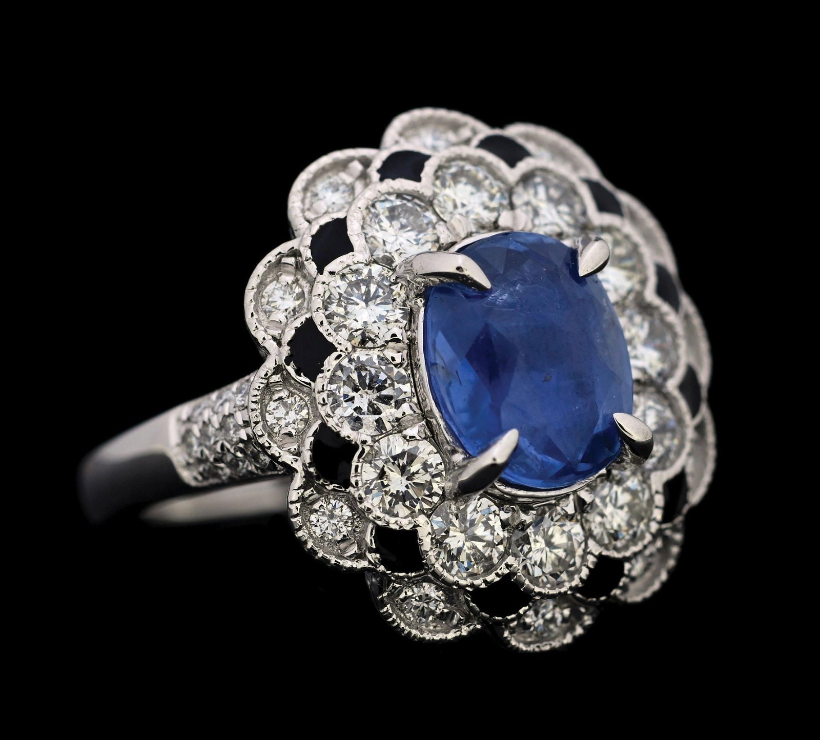 PLATINUM CEYLON SAPPHIRE & DIAMOND RING W/GIA REPORT (1 of 7)
