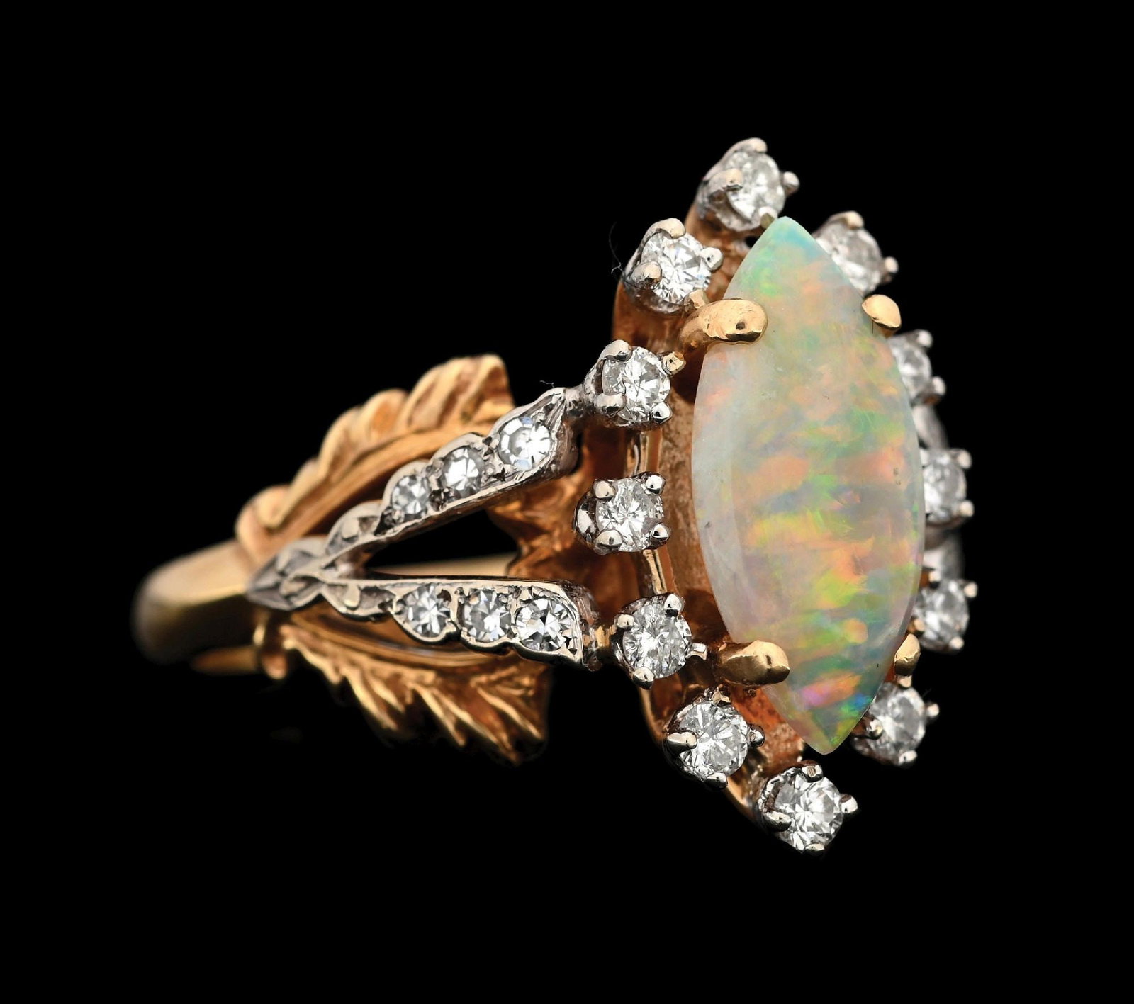 14K YELLOW GOLD OPAL & DIAMOND ESTATE RING (1 of 6)