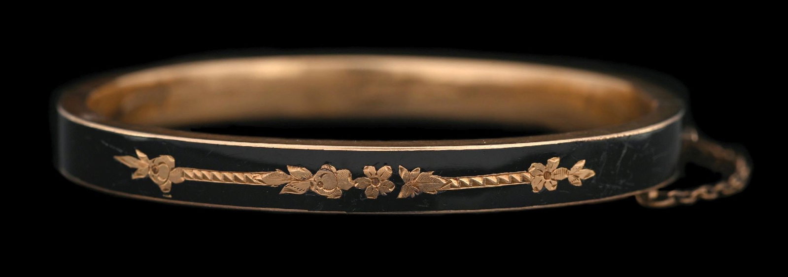 VICTORIAN 10K YELLOW GOLD & ENAMEL MOURNING BANGLE BRACELET (1 of 5)