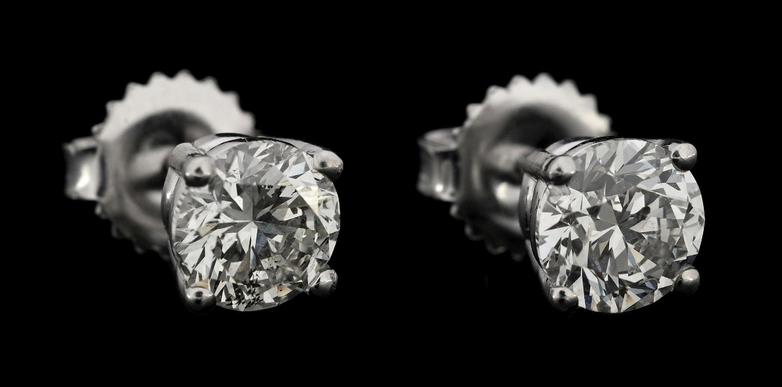 18K WHITE GOLD 1.93CT TW DIAMOND STUD EARRINGS W/REPORT: 18k white gold diamond (1.93ctw) stud earrings accompanied by an original AIGL appraisal report with an ERRV of $15,400.00 (See additional website images of report for specifications). Marked "18K". C