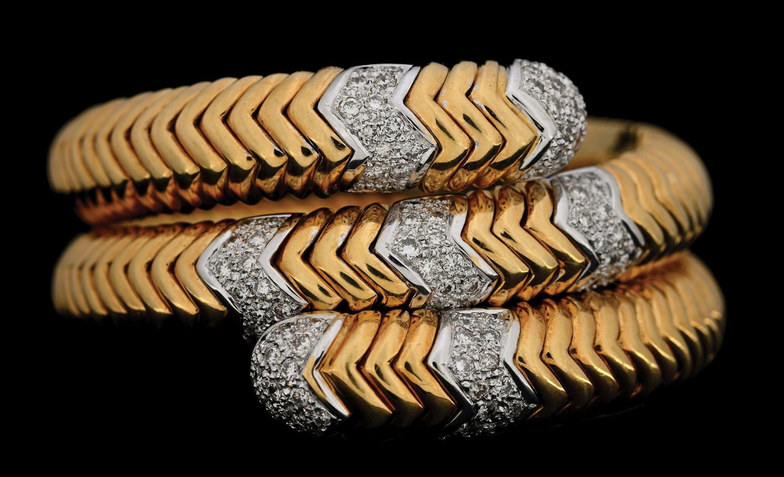 18K T/T GOLD & 2CT TW DIAMOND FLEXIBLE COIL BRACELET (1 of 4)
