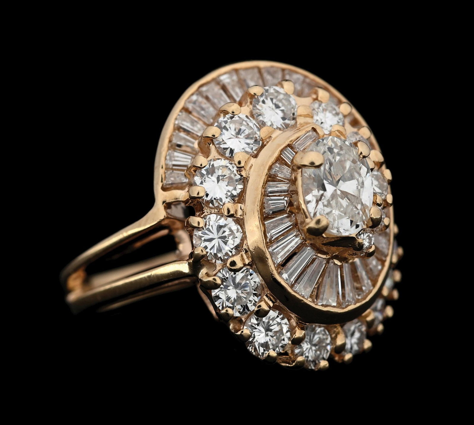14K YELLOW GOLD OVAL DIAMOND COCKTAIL RING, 3.09CT TW (1 of 5)