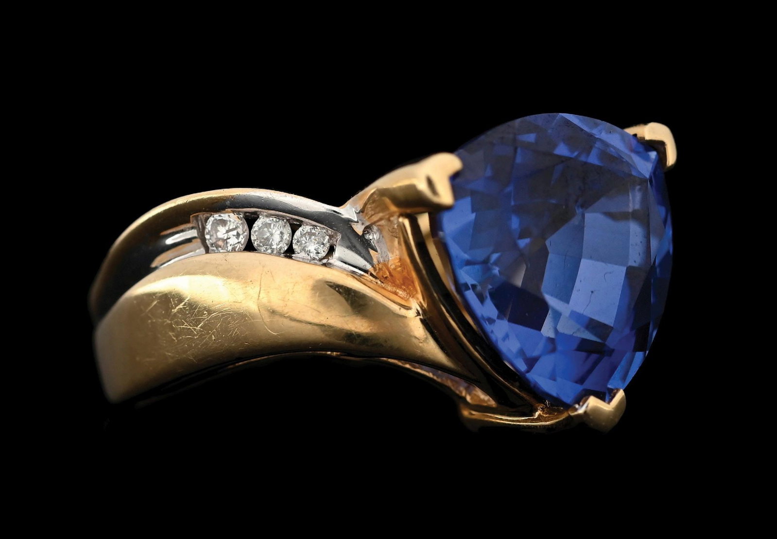 14K YELLOW GOLD 5CT TANZANITE & DIAMOND RING (1 of 5)