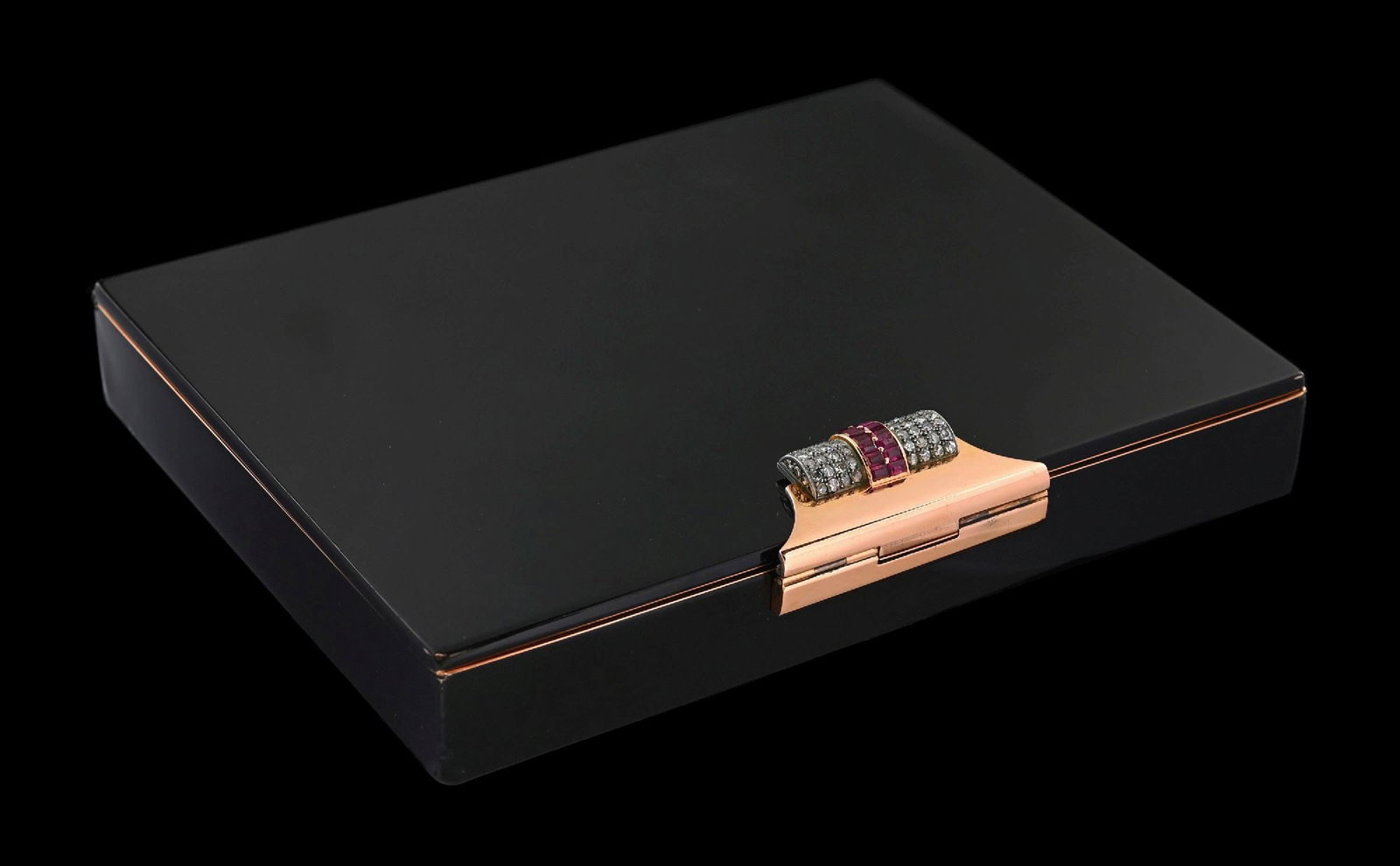VAN CLEEF & ARPELS FOR ASPREY LACQUERED MINAUDIERE W/RUBY & DIAMOND CLASP (1 of 6)